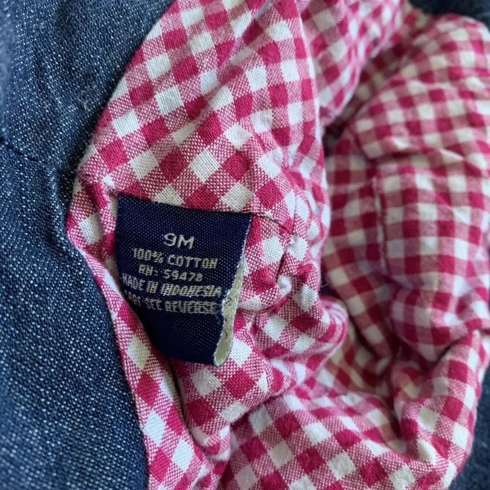 Potato Tomato Girls Size 9M Dress Denim Plaid Tiered Ruffle Dress and Hat Set